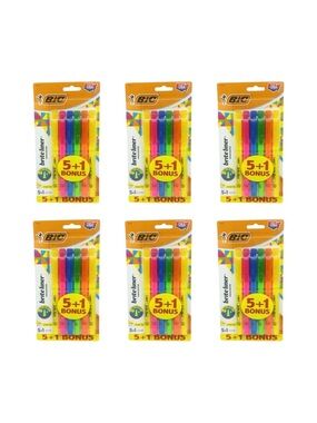 Bic Bright Liner Highlighter 5+1 Bonus - 6 Packs - 36 Highlighters
